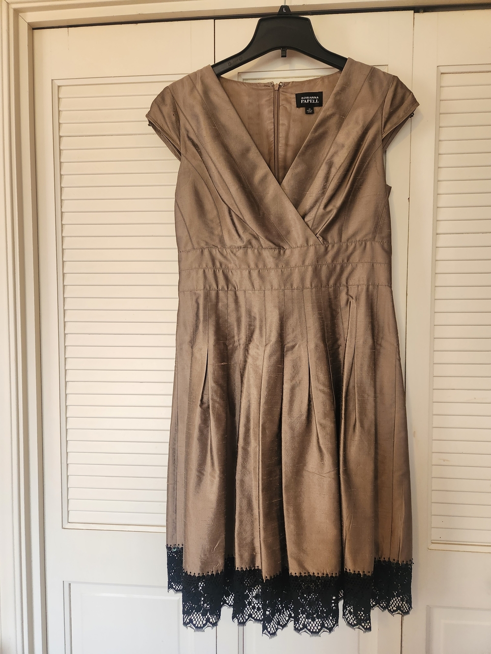 Adrianna Papell Taupe Lace-Hem Fit & Flare Dress
